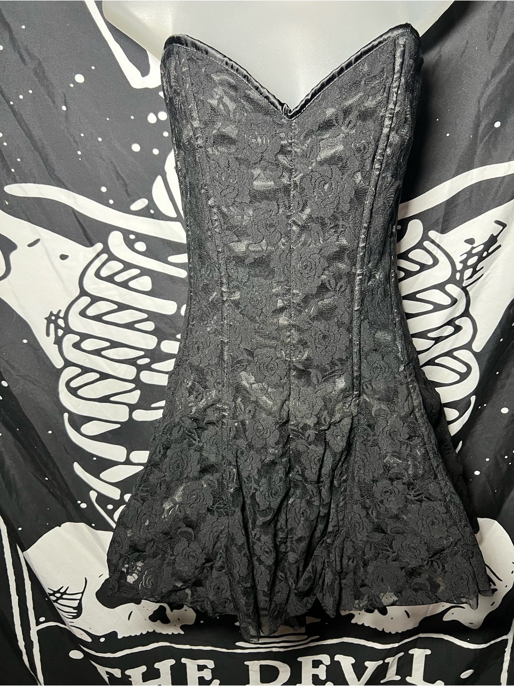 Pretty woman Vintage Daisy Corsets Black Strapless Lace Corset Dress